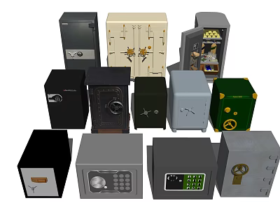 Assorted Safe Boxes with Various Designs Colors and Security Features for Home and Office Use 3d model