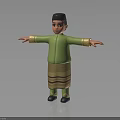 Traditional Outfit Character With Green Shirt Striped Skirt Black Hat And Black Shoes Standing