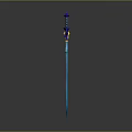 Fantasy Sword With Blue Transparent Blade Purple Yellow Wing Shaped Hilt 3D Rendered Design