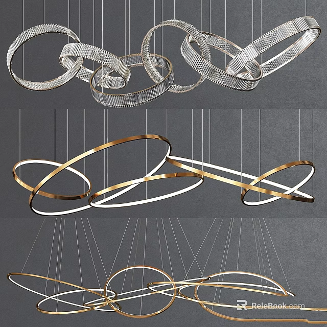 Contemporary Modern Circular Chandelier With Metallic Gold Silver Frame Hanging In Interior 3d model 