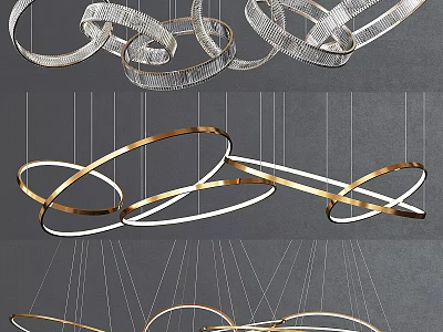 Contemporary Modern Circular Chandelier With Metallic Gold Silver Frame Hanging In Interior 3d model