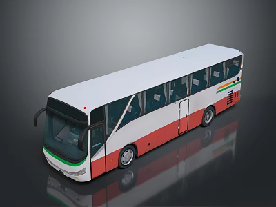 White And Red Passenger Bus With Green Stripes Modern Exterior Design 3d model