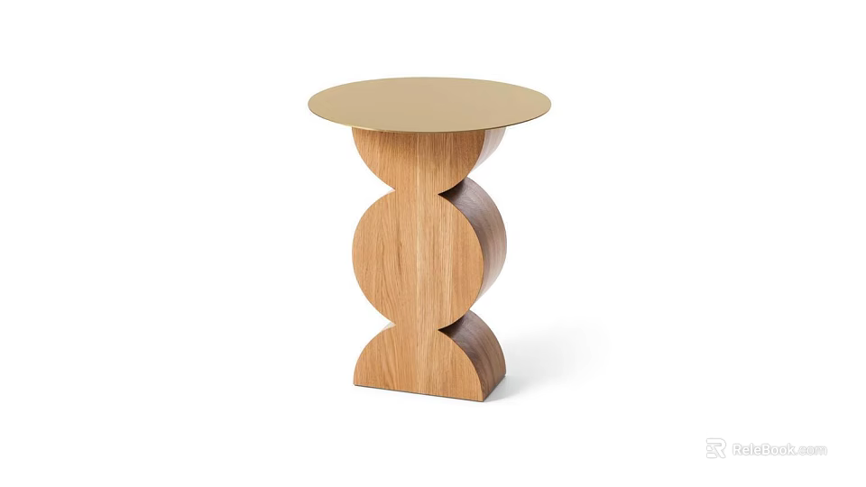 Stylish Wooden Side Table With Unique Curved Base And Round Top 3d model 