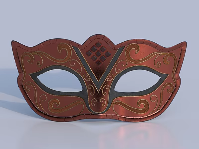 Red Decorative Mask With Gold Black Patterns Ornate Scrolls And Diamond Center Detail 3d model