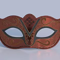 Red Decorative Mask With Gold Black Patterns Ornate Scrolls And Diamond Center Detail