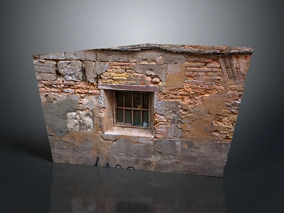 Old Building Brick Wall With Weathered Bricks Vintage Window And Textured Surface 3d model