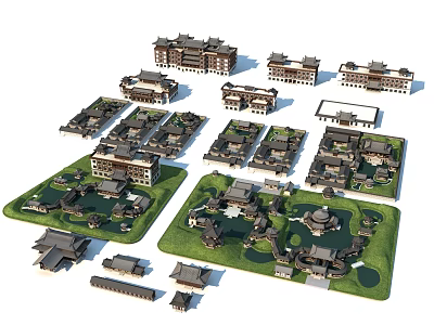 Ancient Architecture Models Showcasing Various Traditional Styles Courtyard Layouts And Classic Roof Designs 3d model