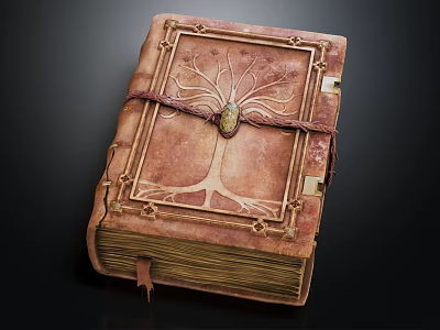 Ancient Leather Bound Book With Ornate Tree Design And Decorative Metal Clasp 3d model