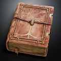Ancient Leather Bound Book With Ornate Tree Design And Decorative Metal Clasp