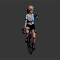 Woman Riding Road Bicycle Wearing Helmet And Blue Cycling Jersey