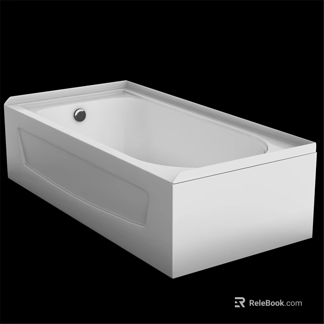 White Modern Rectangular Acrylic Bathtub With Smooth Surface And Side Panel Design 3d model 