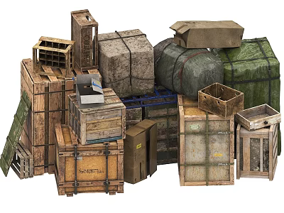 Industrial Storage Equipment Featuring Wooden Crates Metal Containers And Heavy Duty Logistics Boxes 3d model