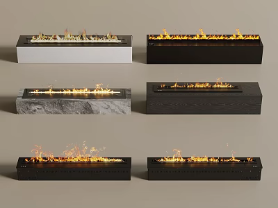 Modern Fireplaces With Various Designs Materials Including Marble Black White And Flames 3d model