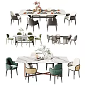 Modern Dining Table Set With Marble Tabletop Mixed Color Chairs And Decorative Vase 3d model