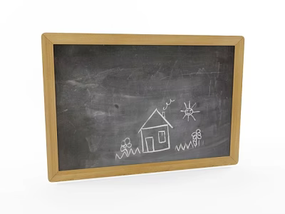 Wooden Frame Chalkboard Wall Hanging With Hand Drawn House Sun And Grass 3d model