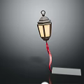 Decorative Vintage Furniture Lantern With Metal Frame Glass Panels And Red Ribbon