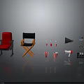 Red Chair and Wooden Director's Chair as Movie Themed Furniture with Popcorn Buckets