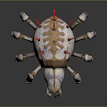 Mechanical Spider with Red Spikes White Gold Body and Blue Leg Markings Live Text