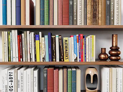 Elegant Home Bookshelf Ornamental Set With Colorful Books And Decorative Pieces 3d model