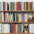 Elegant Home Bookshelf Ornamental Set With Colorful Books And Decorative Pieces