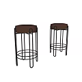 Modern Bar Stools With Brown Seats And Black Metal Frames 3d model