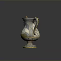 Decorative Sculpted Vase With Two Handles Detailed Painted Portrait And Ornate Base