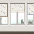 Gold Polka Dot Roman Blinds On Three Windows White Walls Light Wooden Floor Scenic View
