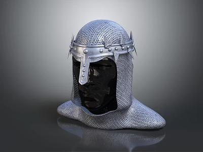 Medieval Chainmail Helmet with Metal Spikes Face Guard and Decorative Accents 3d model