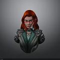 3D Female Character Bust With Red Hair Green Glasses And Ornate Armor Details