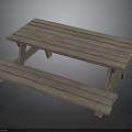Sturdy Outdoor Wooden Picnic Table With Slatted Top And Attached Benches