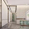 Modern Lobby Reception Desk With Green Marble Surface And Decorative Plant 3d model
