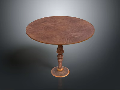 Round Wooden Table With Carved Pedestal Base Classic Design And Smooth Brown Top 3d model