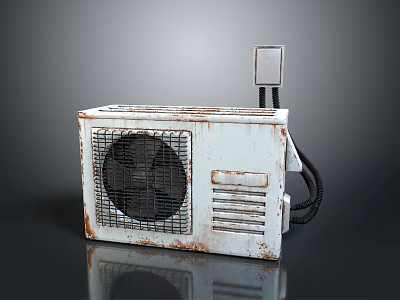Old Rusty Computer Tower With Cooling Fan And Power Cable 3d model