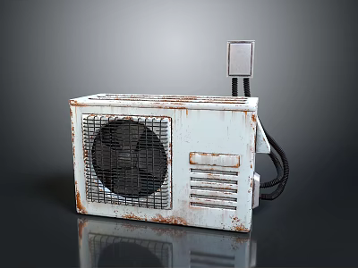 Old Rusty Computer Tower With Cooling Fan And Power Cable 3d model