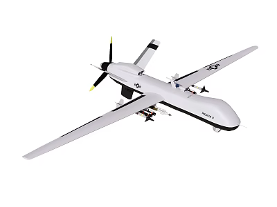 Unmanned Military Fighter Jet With Long Wing Propeller And Mounted Missiles 3d model
