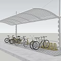 Outdoor White Modern Bike Shelter With Bicycles And Parking Racks
