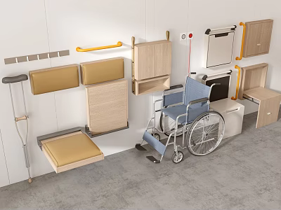 Essential Disability Support Equipment With Wheelchair Crutches Grab Bars And Foldable Seats 3d model