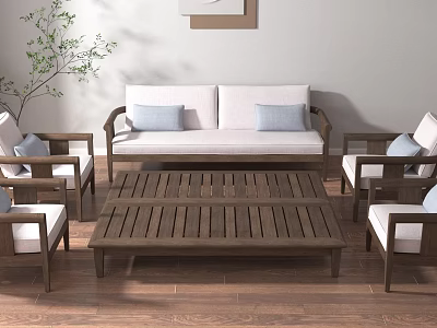 Modern Living Room Interior With Sofa Coffee Table Chairs Wooden Floor Plant And Decorative Painting 3d model