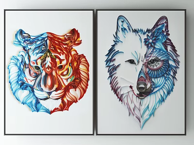 Colorful Artistic Animal Paintings With Tiger And Wolf Heads For Wall Decor 3d model Colorful Artistic Animal Paintings With Tiger And Wolf Heads For Wall Decor 3d model