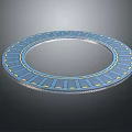 Regular Structured Circular Mechanical Component Design With Blue Panels And Yellow Accent Lines