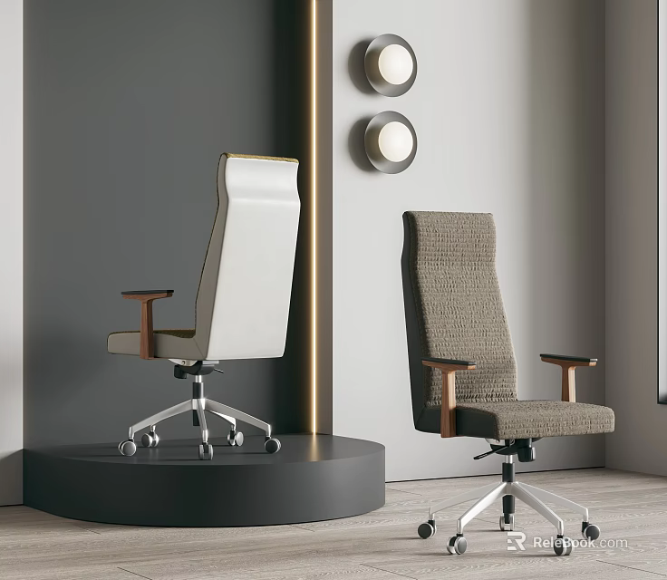 Modern Office Chairs Two Styles With Fabric Leather Wooden Armrests Swivel Base And Wheels 3d model 