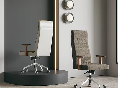 Modern Office Chairs Two Styles With Fabric Leather Wooden Armrests Swivel Base And Wheels 3d model