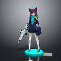 Game Movie Character With Cat Ears Purple Hair School Uniform Gun On Blue Base