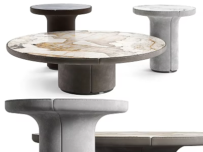 Elegant Modern Coffee Table With Natural Marble Tabletop And Sleek Metal Base Design 3d model