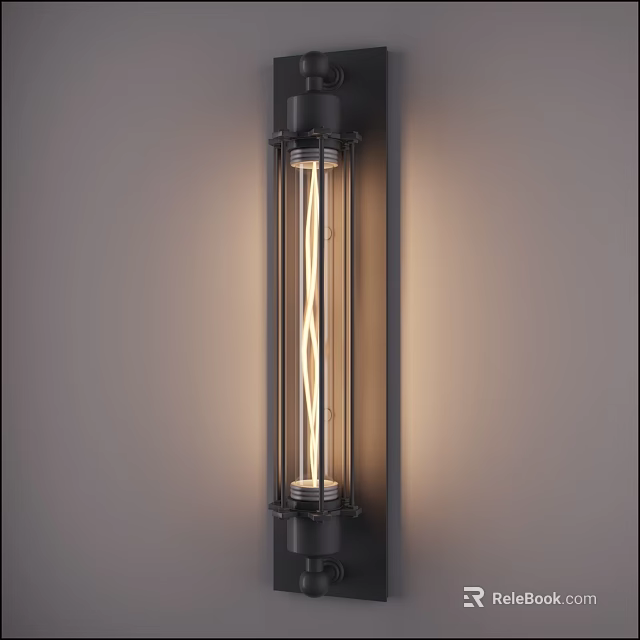 Industrial Wall Sconce With Metal Frame Glass Shade And Spiral Filament Bulb For Warm Illumination 3d model 