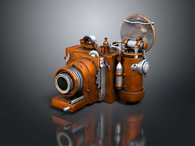 Vintage Style Digital Camera With Brown Metal Body Classic Lens And Clear Dome 3d model
