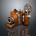 Vintage Style Digital Camera With Brown Metal Body Classic Lens And Clear Dome