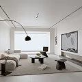 Modern Minimalist Living Room Interior With White Sofa Curved Floor Lamp And Abstract Wall Art