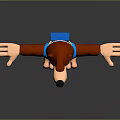 3D Rendered Game Character Brown Bear With Blue Suspenders Yellow Shorts White Badge Arms Outstretched
