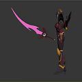 Winged Sci Fi Warrior Character With Pink Blade And Gold Purple Armor